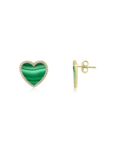 The Lovery Серьги-гвоздики Malachite CZ Halo, позолоченное серебро 14K