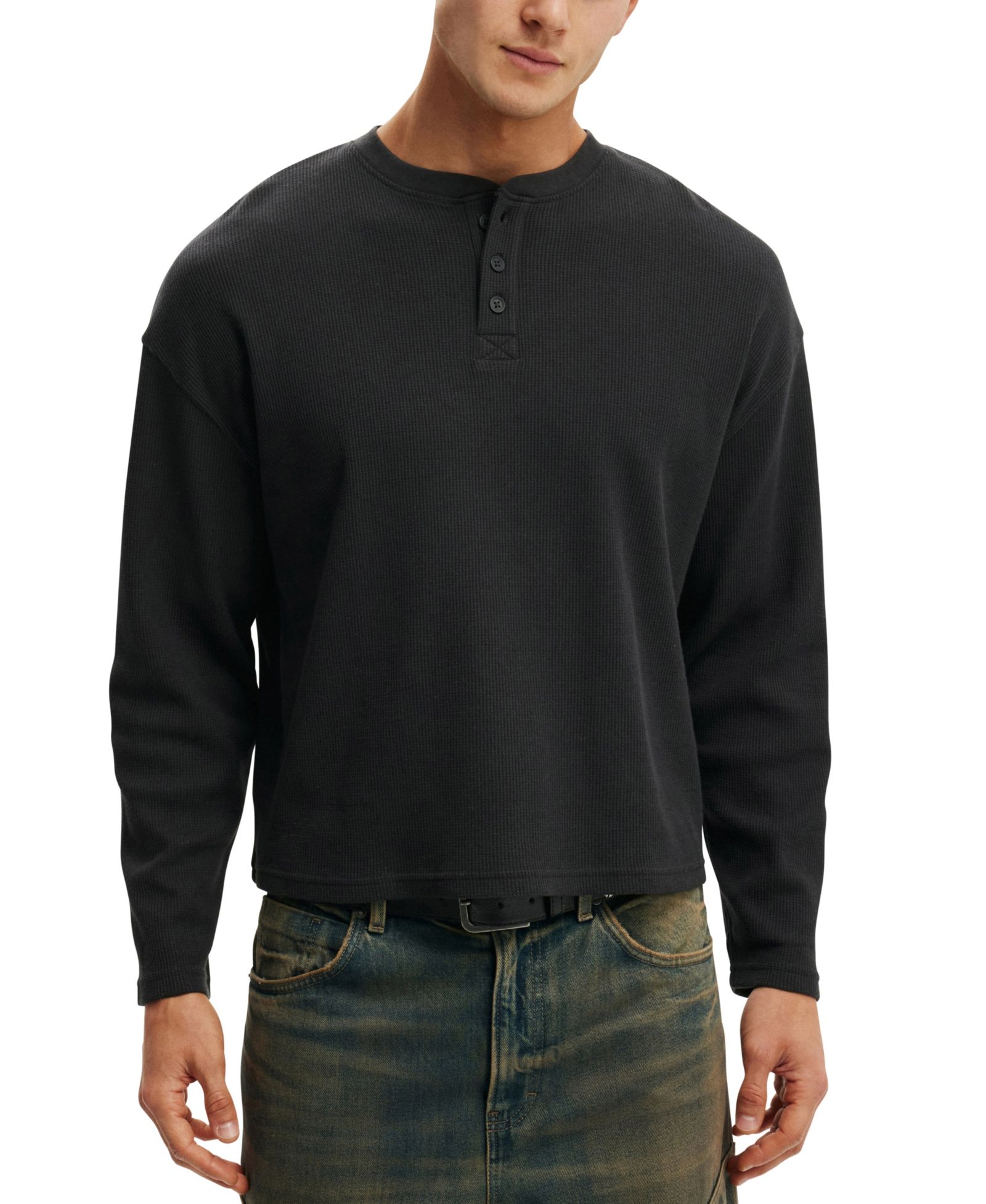 COTTON ON Men's Modern-Fit Textured Henley T-Shirt