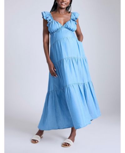 Motherhood Maternity Women's Motherhood Ruffle Sleeve Tie-Back Maxi Dress