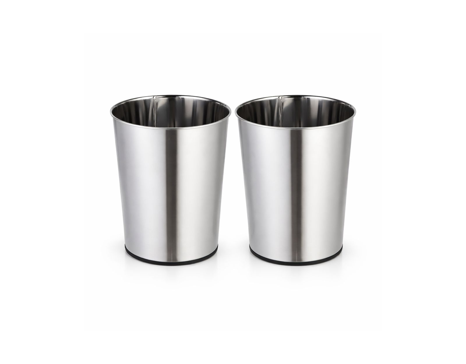 Home Zone Living Gallon Round Open Top Wastebasket, Stainless Steel, Silver, 2 Pack with Trash Bags