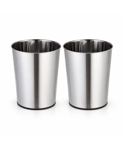 Home Zone Living Round Open Top Wastebasket, Stainless Steel, Silver, 2 Pack с мусорными пакетами