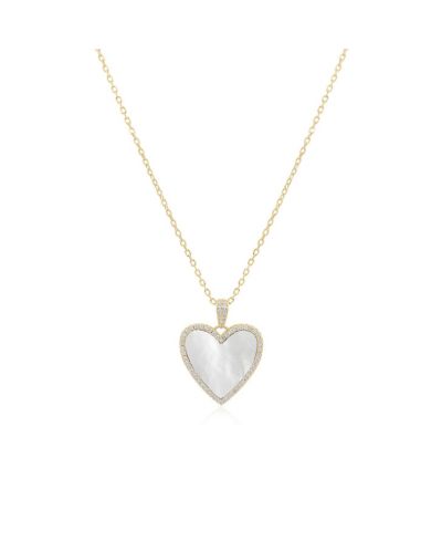 Подвеска The Lovery Large Mother of Pearl CZ Halo Heart, 14K Gold-Plated Sterling Silver