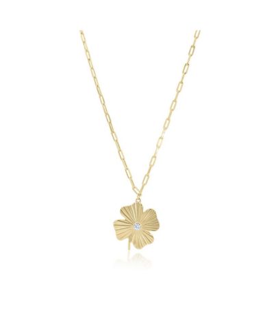 The Lovery Fluted Lucky Clover Paperclip Necklace 14K Gold-Plated Sterling Silver