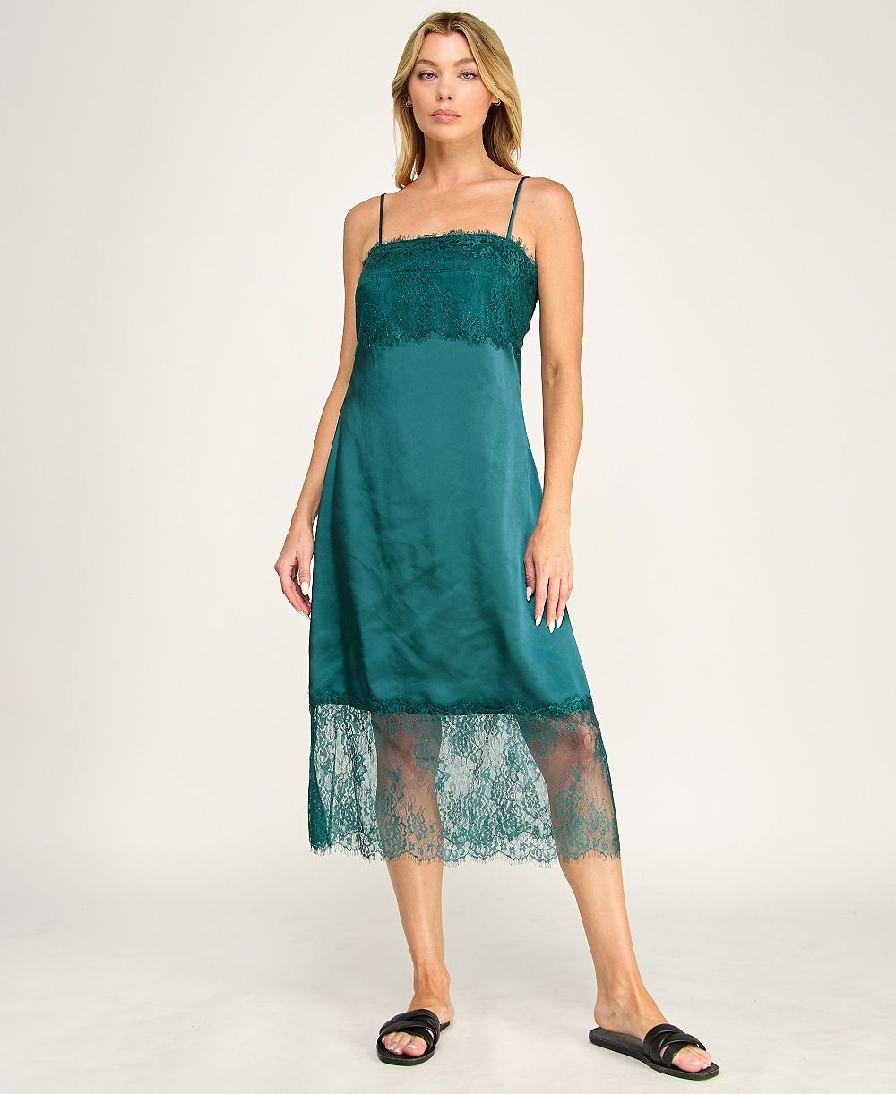 ROW A Женский Sleeveless Lace and Satin Slip Midi Dress