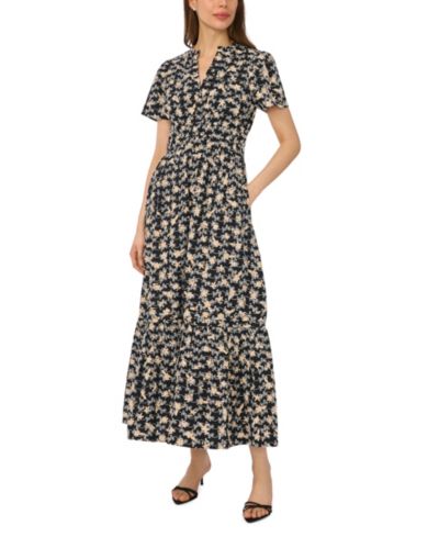 CeCe Women's Short-Sleeve V-Neck Printed Maxi Dress