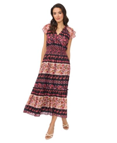 Платье CeCe Women's Tie-Neck Smocked Waist Printed