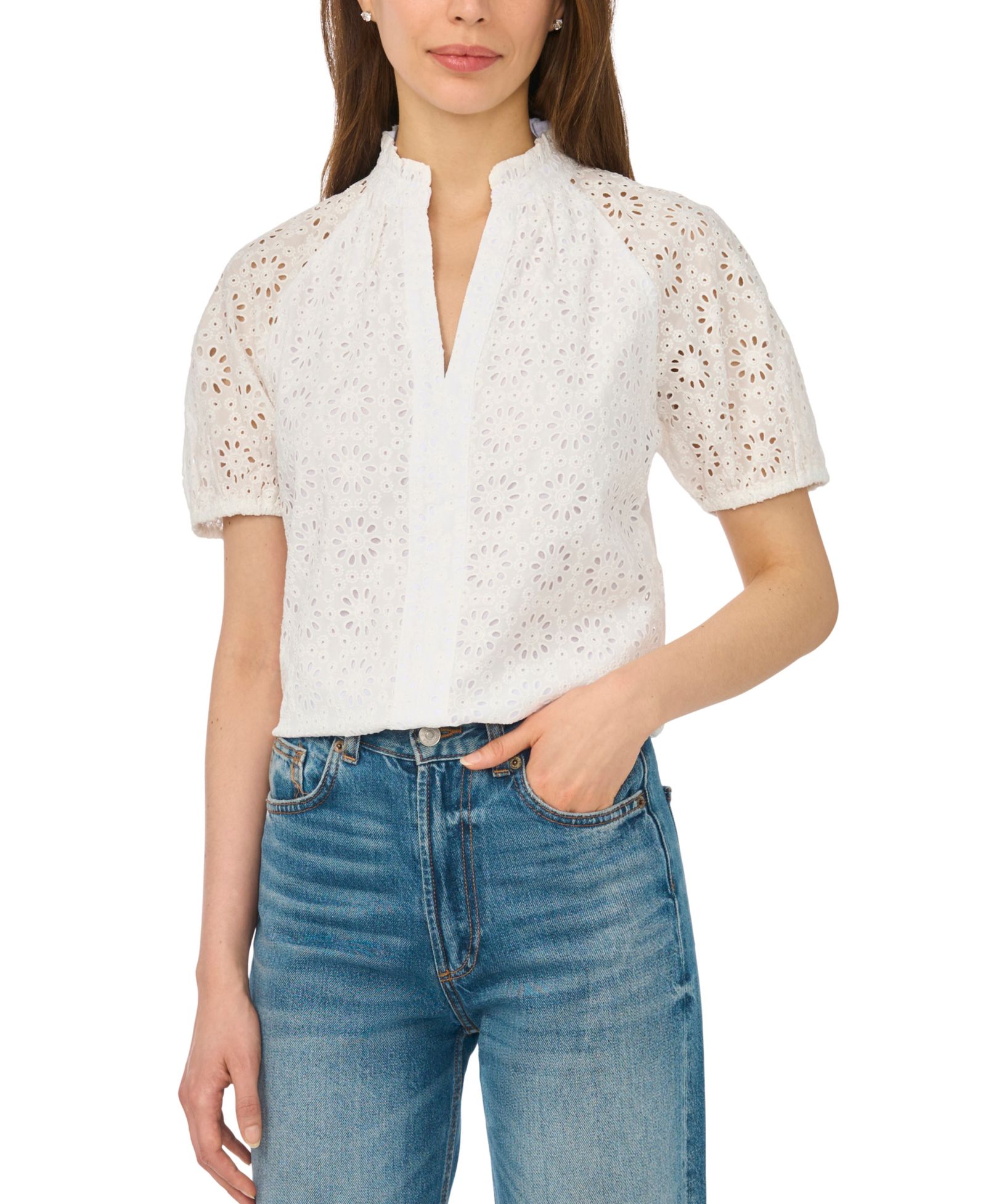 CeCe Women's Short-Sleeve Split Neck Blouse