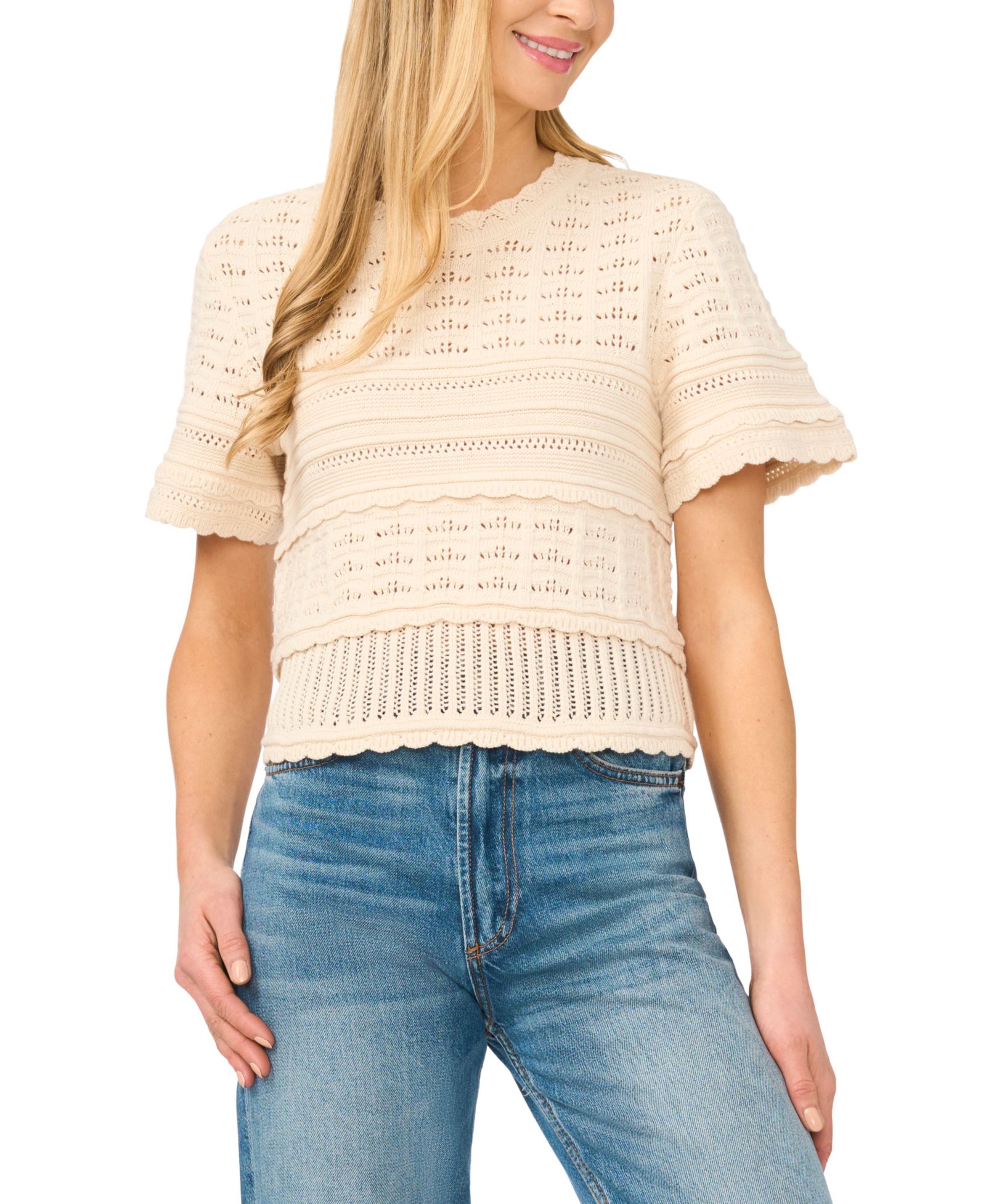 Женский свитер CeCe Multi-Stitch Pointelle с коротким рукавом