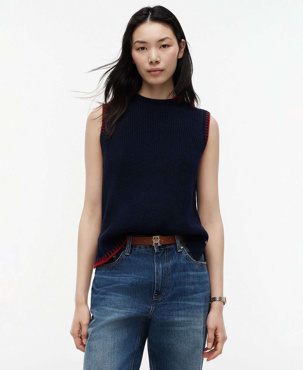 Tommy Hilfiger Women’s Crochet Detail Crewneck Sleeveless Vest