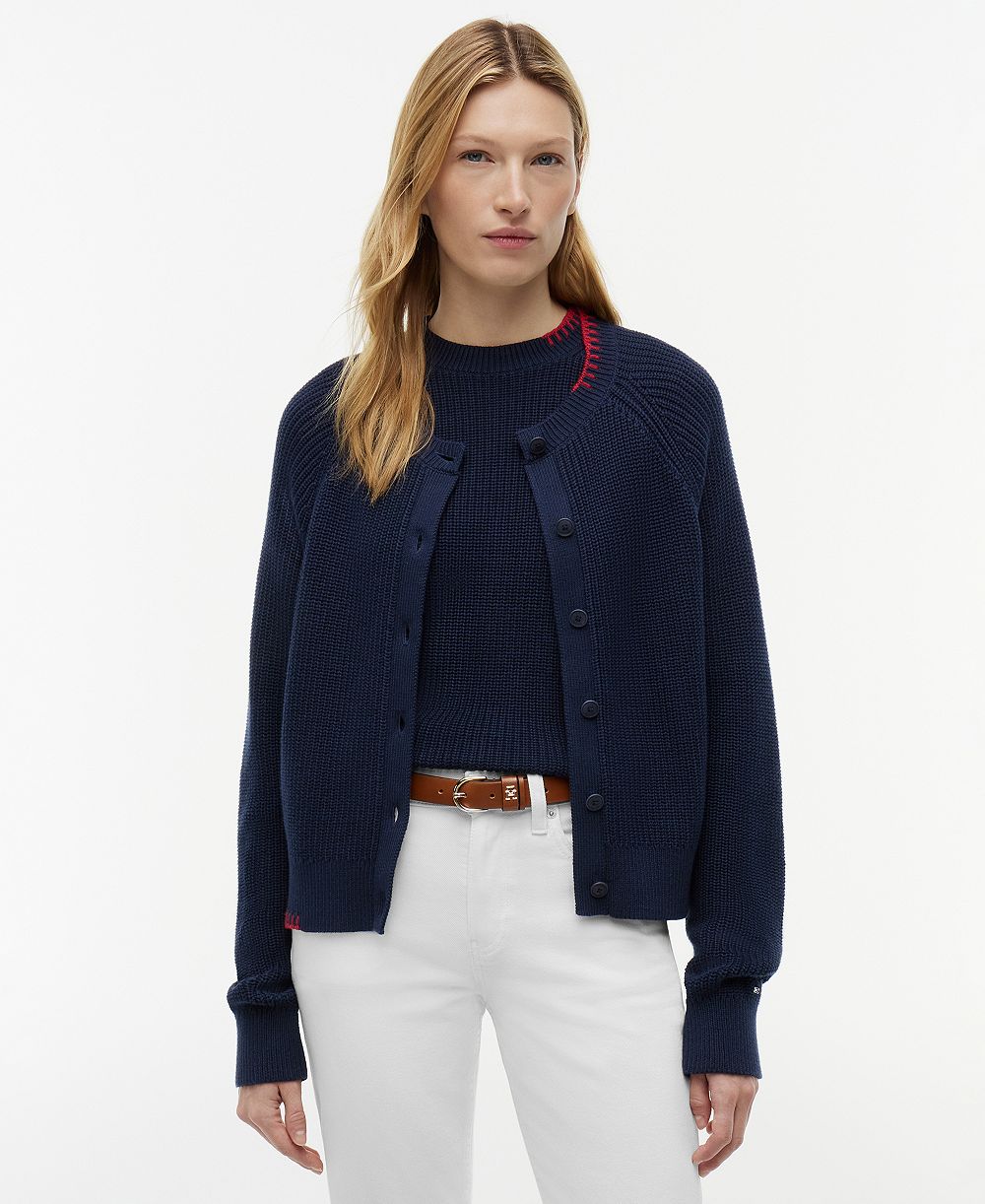 Tommy Hilfiger Women's Crochet Detail Crewneck Cardigan Sweater