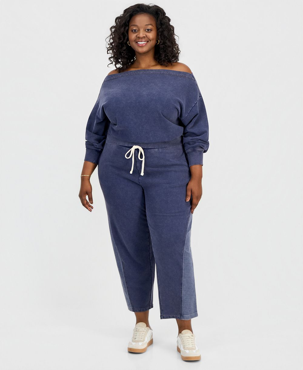Брюки And Now This Trendy Plus Size French Terry Barrel-Leg
