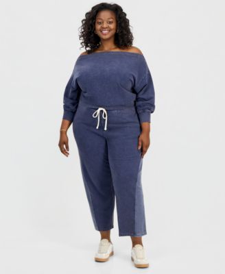 And Now This Trendy Plus Size French Terry Barrel-Leg Pants