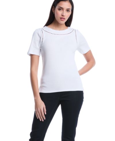 Топ Rafaella Petite Pom Trim Detail Short-Sleeve