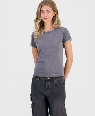 Madden Girl Juniors' Studded Mineral Wash T-Shirt