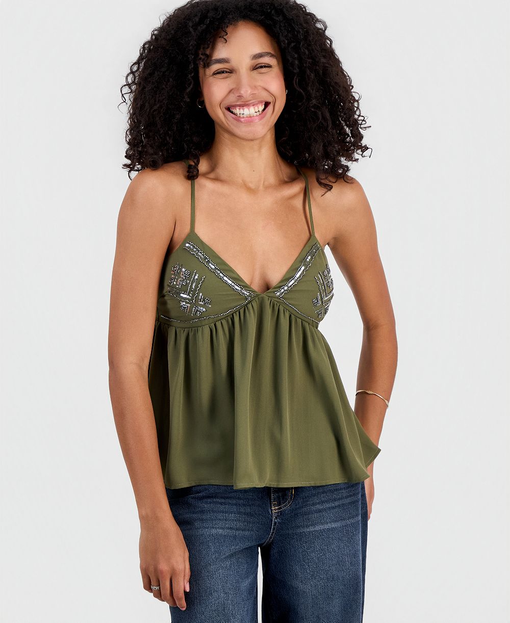 Madden Girl Juniors' Beaded Babydoll Camisole