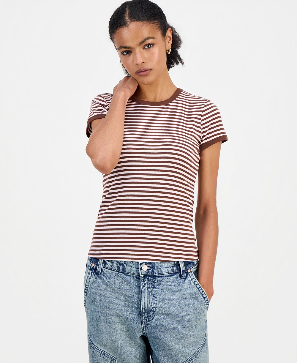 Just Polly Juniors' Striped Ringer T-Shirt