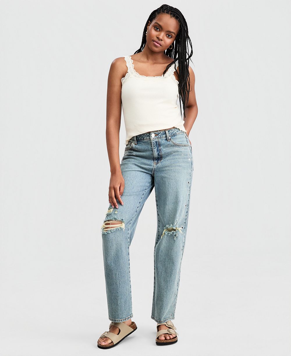 And Now This Women's Distressed Studded Straight-Leg Jeans, Macy's Exclusive