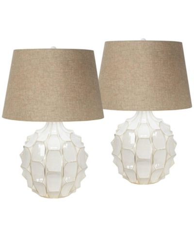 Possini Euro Design Cosgrove Modern Mid Century Table Lamps 26 1/2" High Set of 2 Glazed Ceramic Light Linen Drum Shade for Living Room