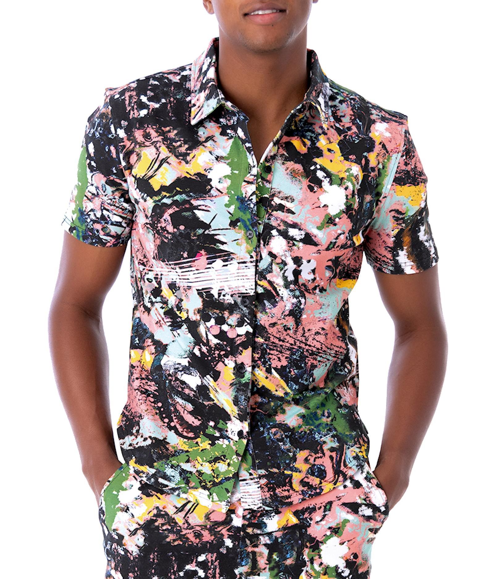 Dai Moda Men's Short Sleeve Button Up Shirt