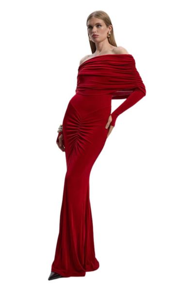 Karen Millen Женское вечернее платье Maxi Ruched Off Shoulder Fishtail