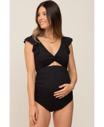 Pinkblush Women's Black Ribbed Cutout Flutter One Piece Swimsuit