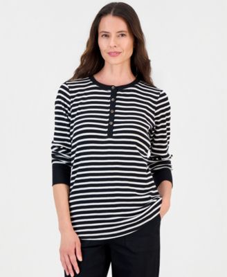 Style & Co Women's Stripe Long-Sleeve Waffle Henley Top, Macy's Exclusive
