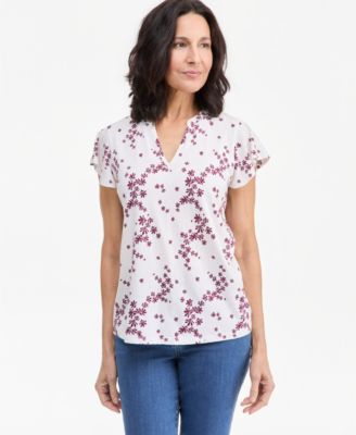 Style & Co Women's Printed Flutter-Sleeve V-Neck Top, Macy's Exclusive
