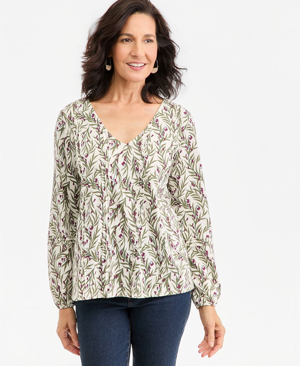Style & Co Women's Printed Pintuck V-Neck Knit Top, Macy's Exclusive