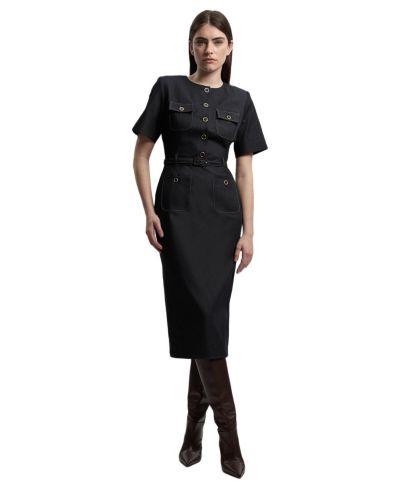 Karen Millen Женское джинсовое платье миди с поясом, приталенное