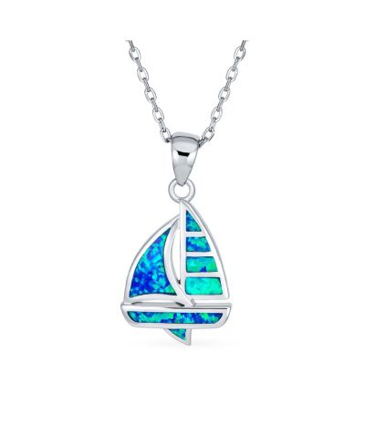 Кулон-подвеска Bling Jewelry в виде парусной яхты с созданным опалом, серебро .925 пробы