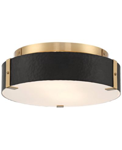 Possini Euro Design Elise Mid Century Modern Ceiling Light Flush-Mount Fixture  Gold 2-Light Black Shade for Bedroom House