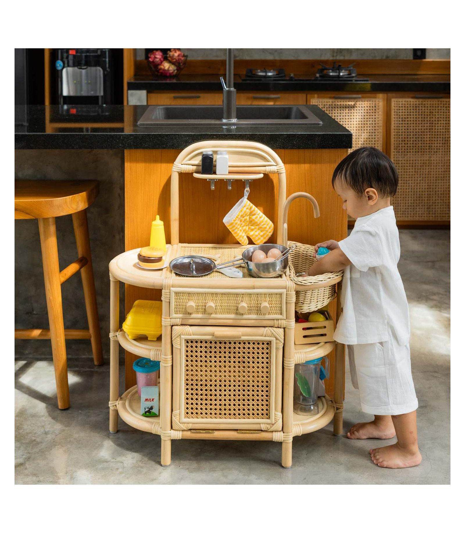 MOMIJI Dreamer Handcrafted Rattan Play Kitchen - Wicker