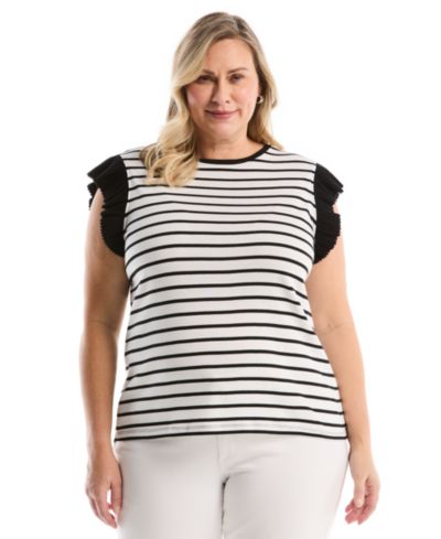 Топ Plus Size Rafaella в полоску с оборками и коротким рукавом