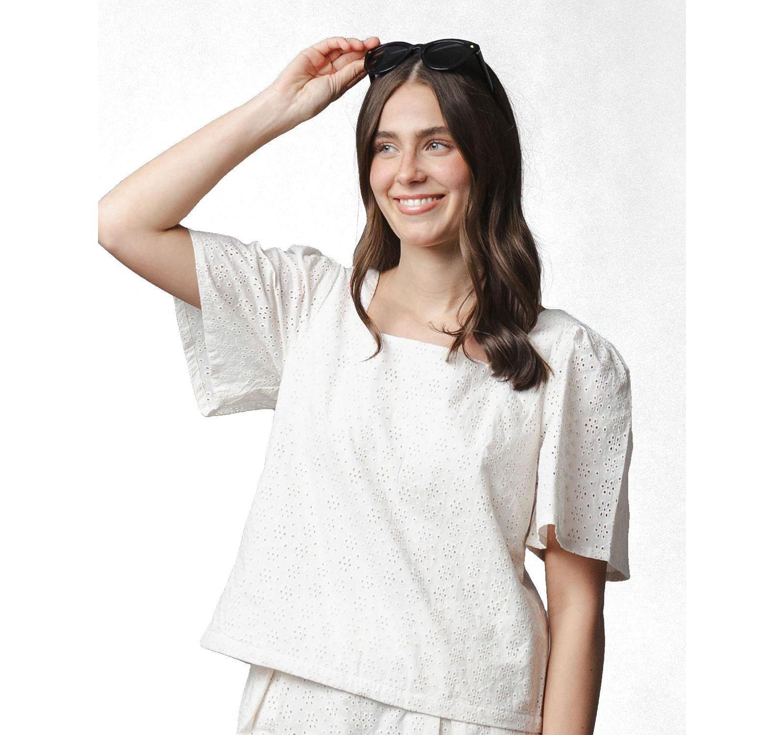 Женский топ Hope & Henry Organic Flounce Sleeve Eyelet