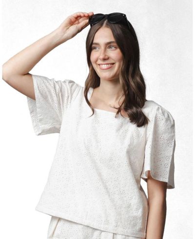 Женский топ Hope & Henry Organic Flounce Sleeve Eyelet