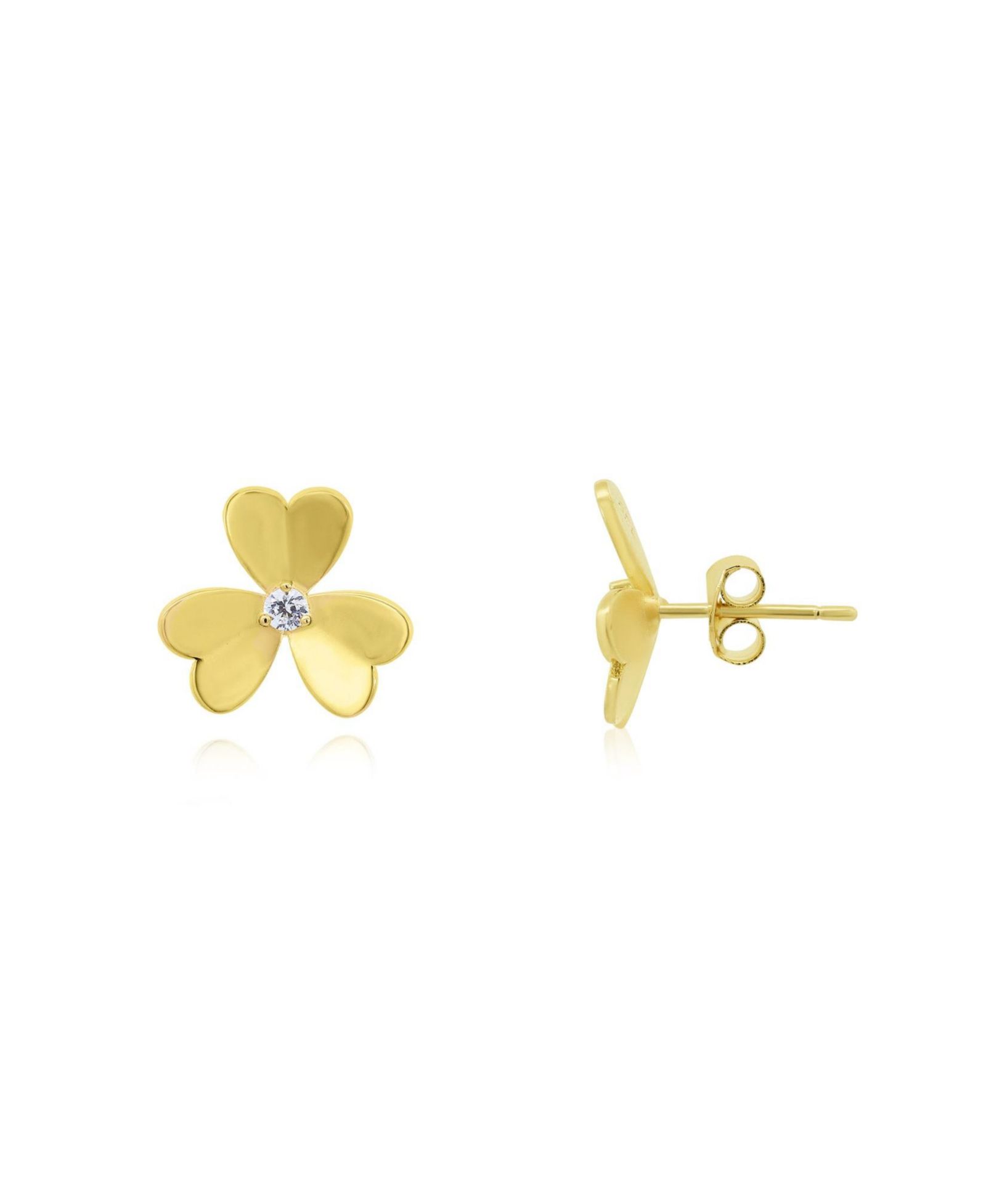 The Lovery Clover Petal CZ Stud Earrings 14K Gold-Plated Sterling Silver