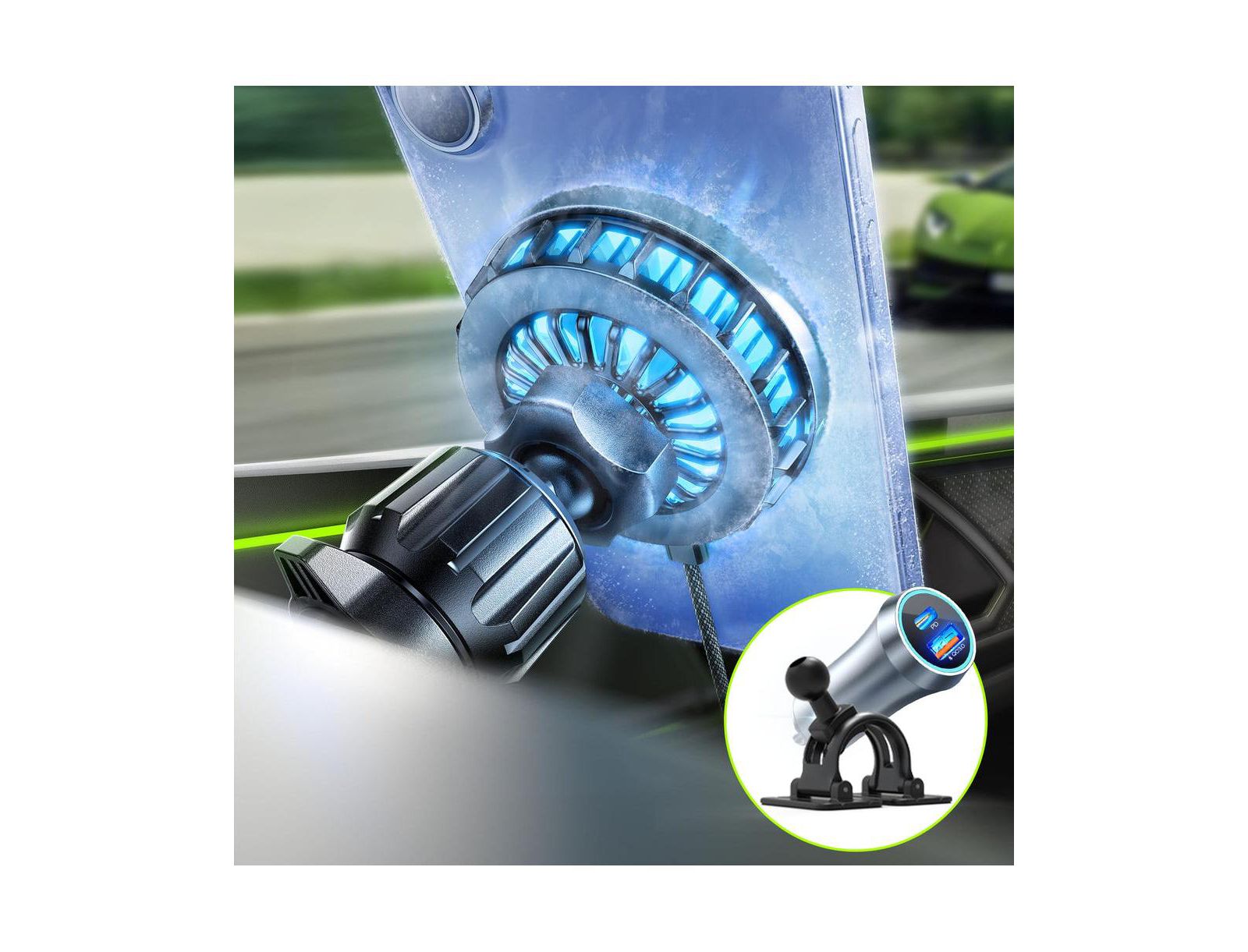Lisen Ice Cooling Charging 15W Wireless MagSafe Car Mount Charger Compatible with iPhone 12-17 Series and Samsung Galaxy S25/S26