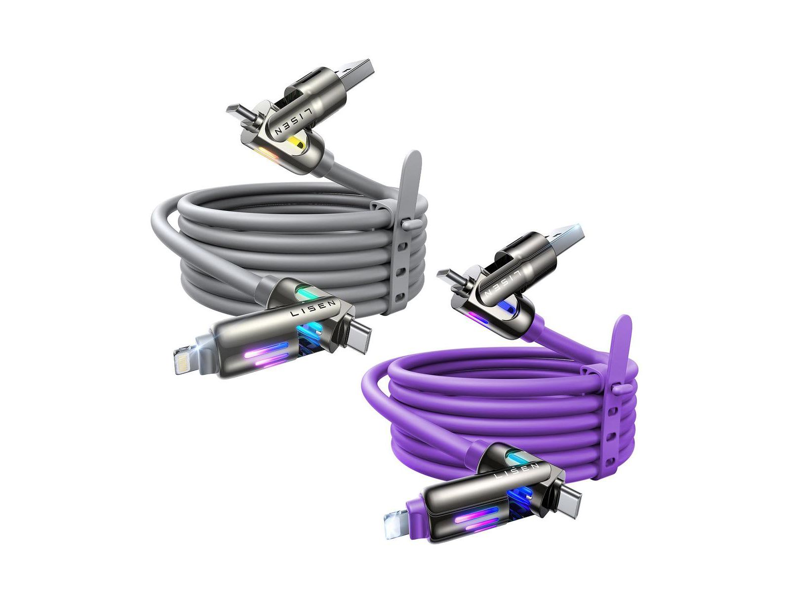 Кабель зарядный LISEN 4-в-1, USB-C и Lightning
