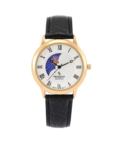 Мужские часы Peugeot 38mm Dial Sun-Moon Leather Strap