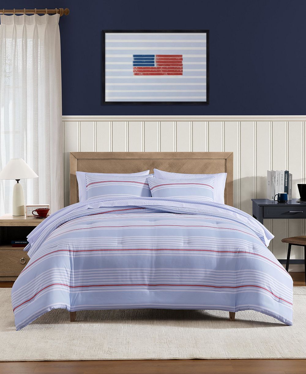 Tommy Hilfiger комплект из 7 предметов для постели Lido Stripe Washed Microfiber, Queen