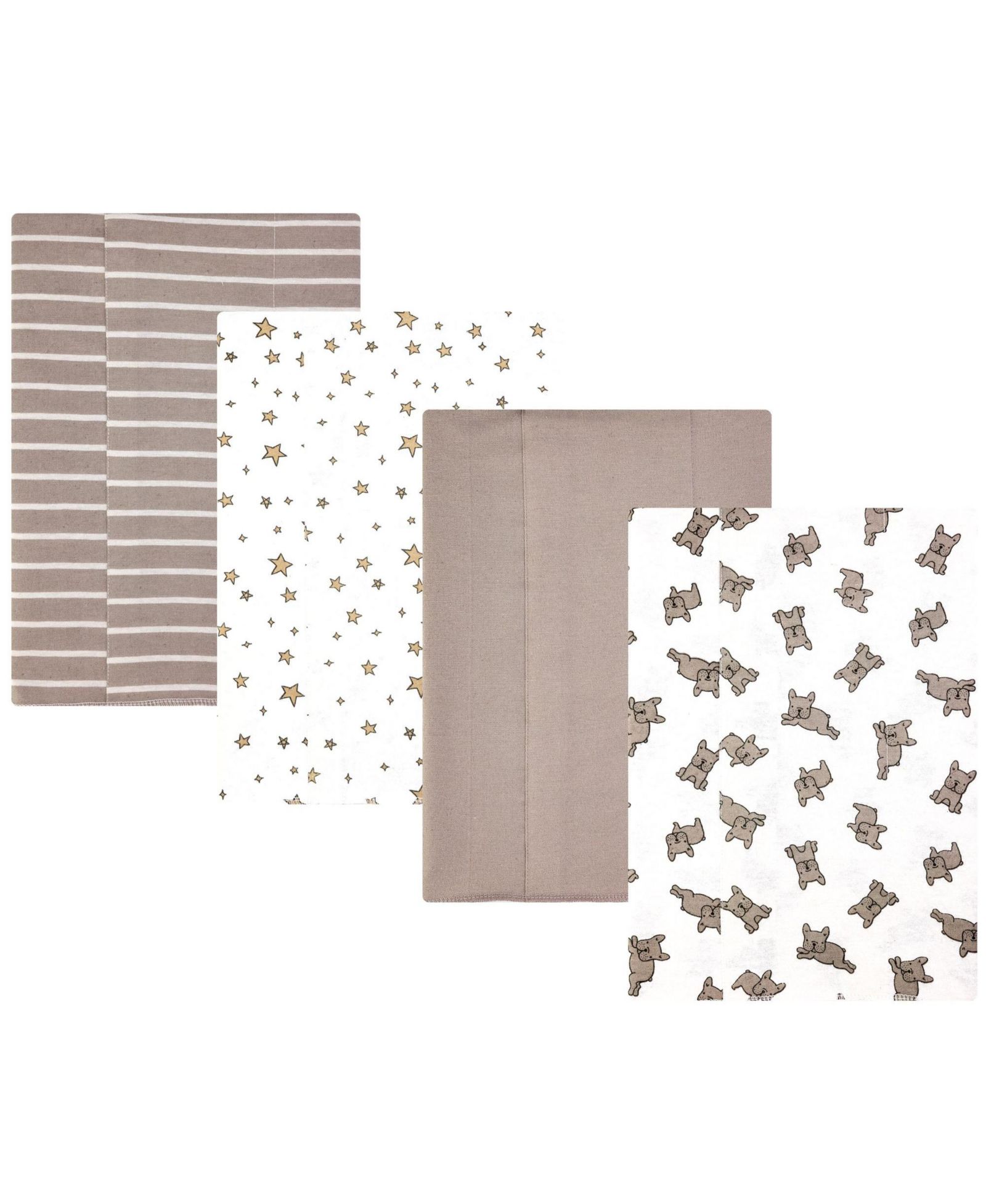 Hudson Baby Infant Cotton Poly Flannel Burp Cloths 4-Pack, French Bulldog Stars, One Size