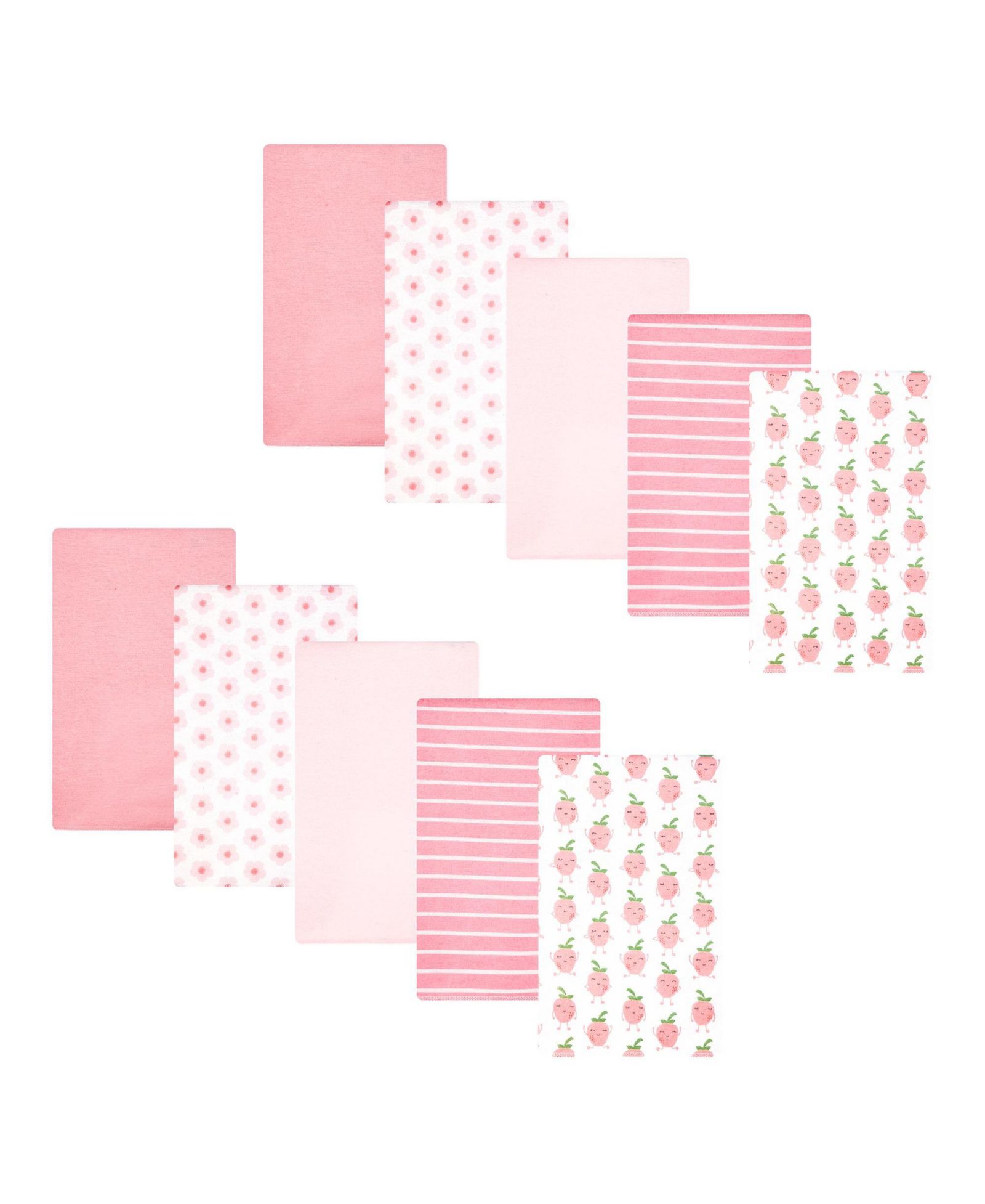 Hudson Baby Girl Cotton Poly Flannel Burp Cloths 10-Pack, Happy Strawberries, One Size