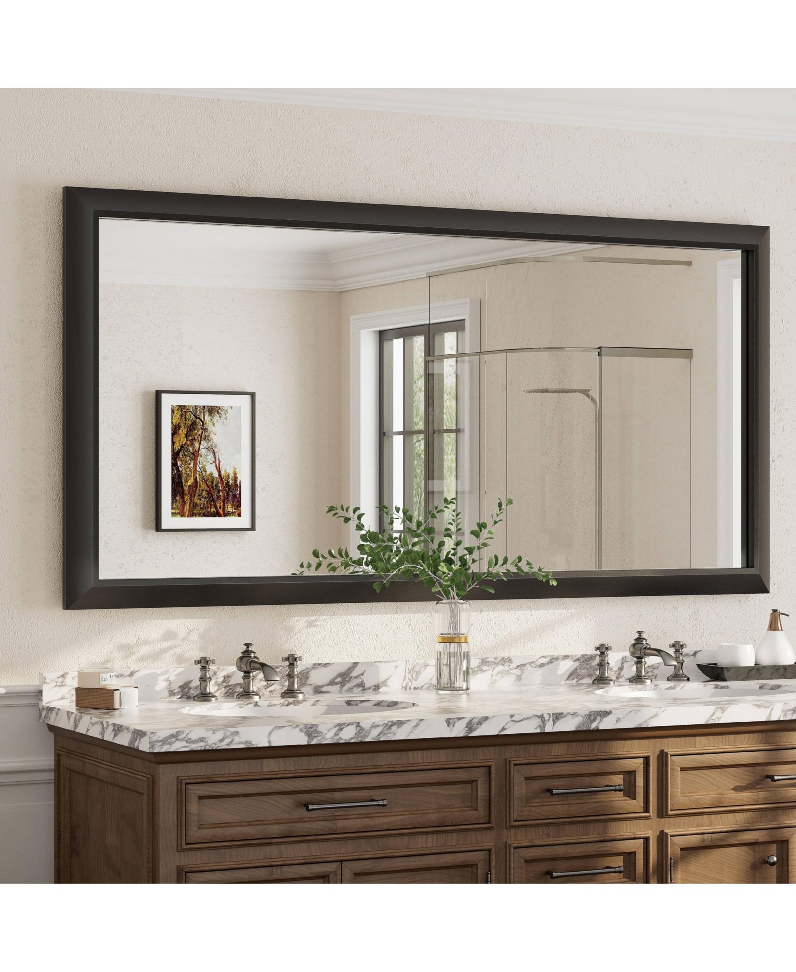 Apmir 72" x 36" Inch Thick Metal Framed Wall Mirrors for Bedroom, Rectangle Wall-Mounted Mirrors in Matte Black