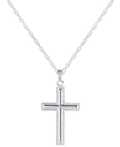 Macy's Beaded Edge Cross Pendant Necklace in Sterling Silver