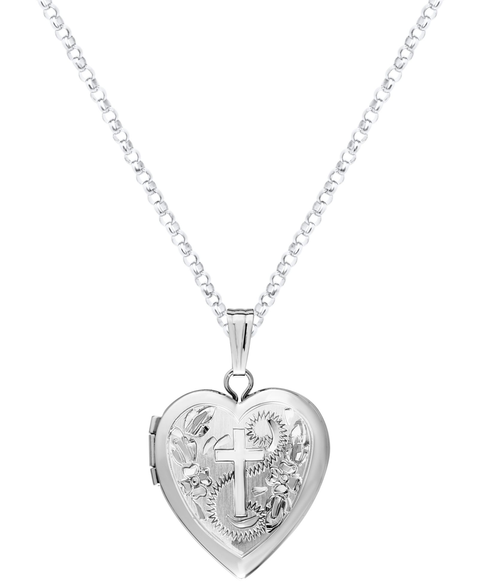 Macy's Heart Locket Cross Pendant Necklace in Sterling Silver