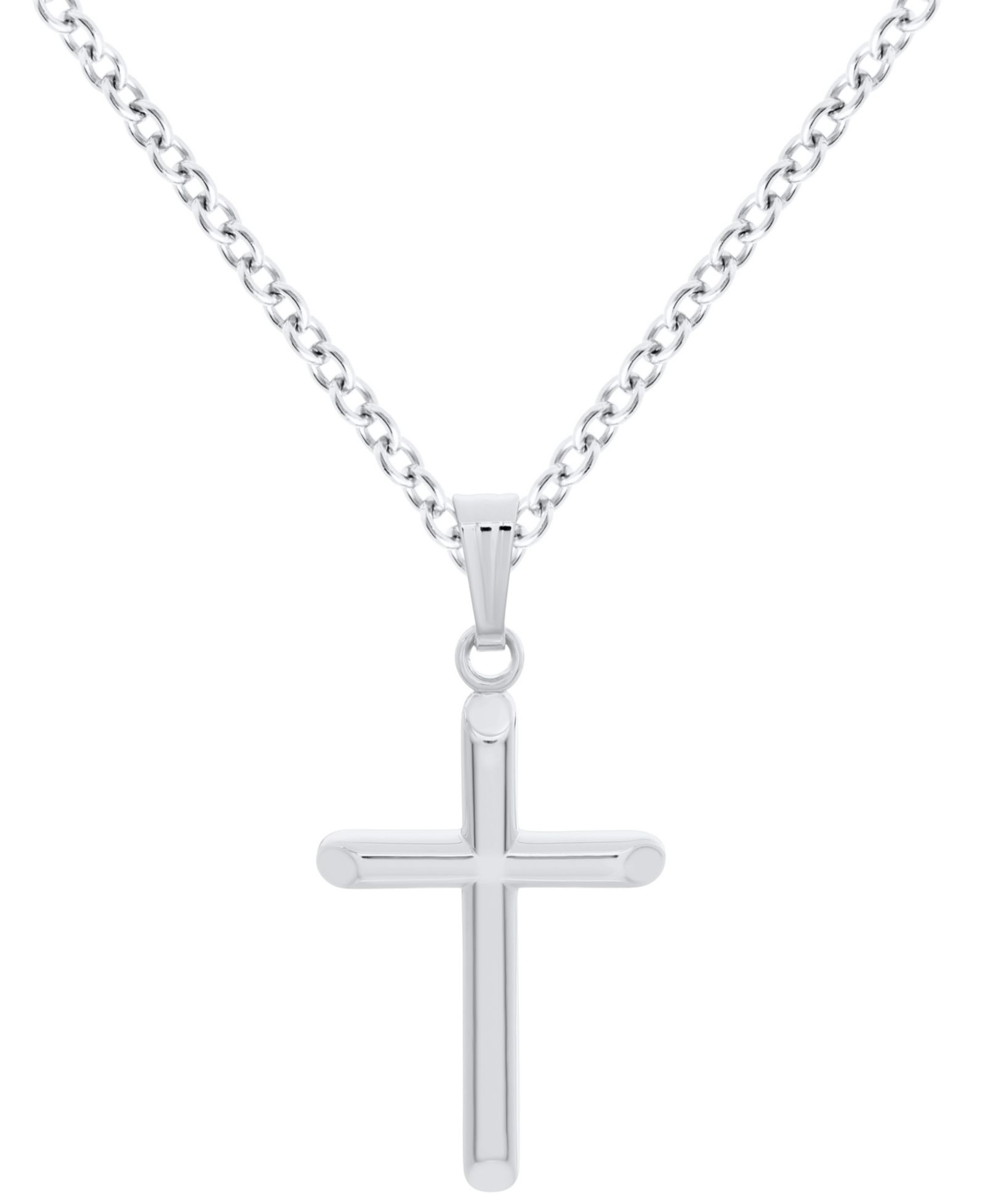 Macy's Kids' Domed Cross Pendant Necklace in Sterling Silver