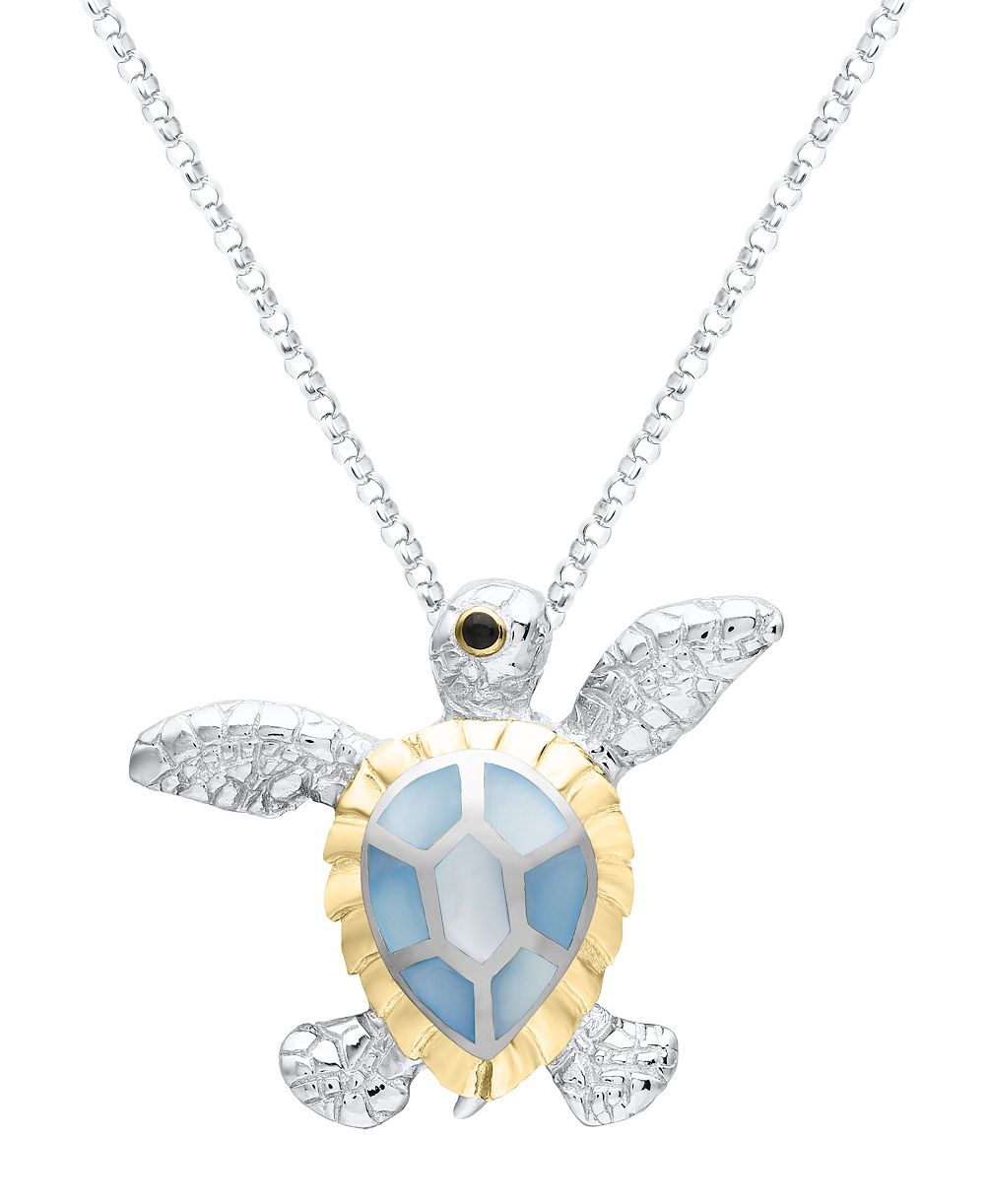 Ожерелье Macy's Blue Imitation Pearl Turtle Pendant в серебре