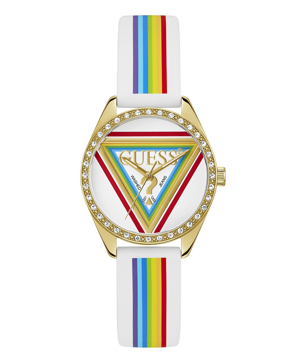 GUESS Женские кварцевые часы JOY с белым силиконовым ремешком 34 мм