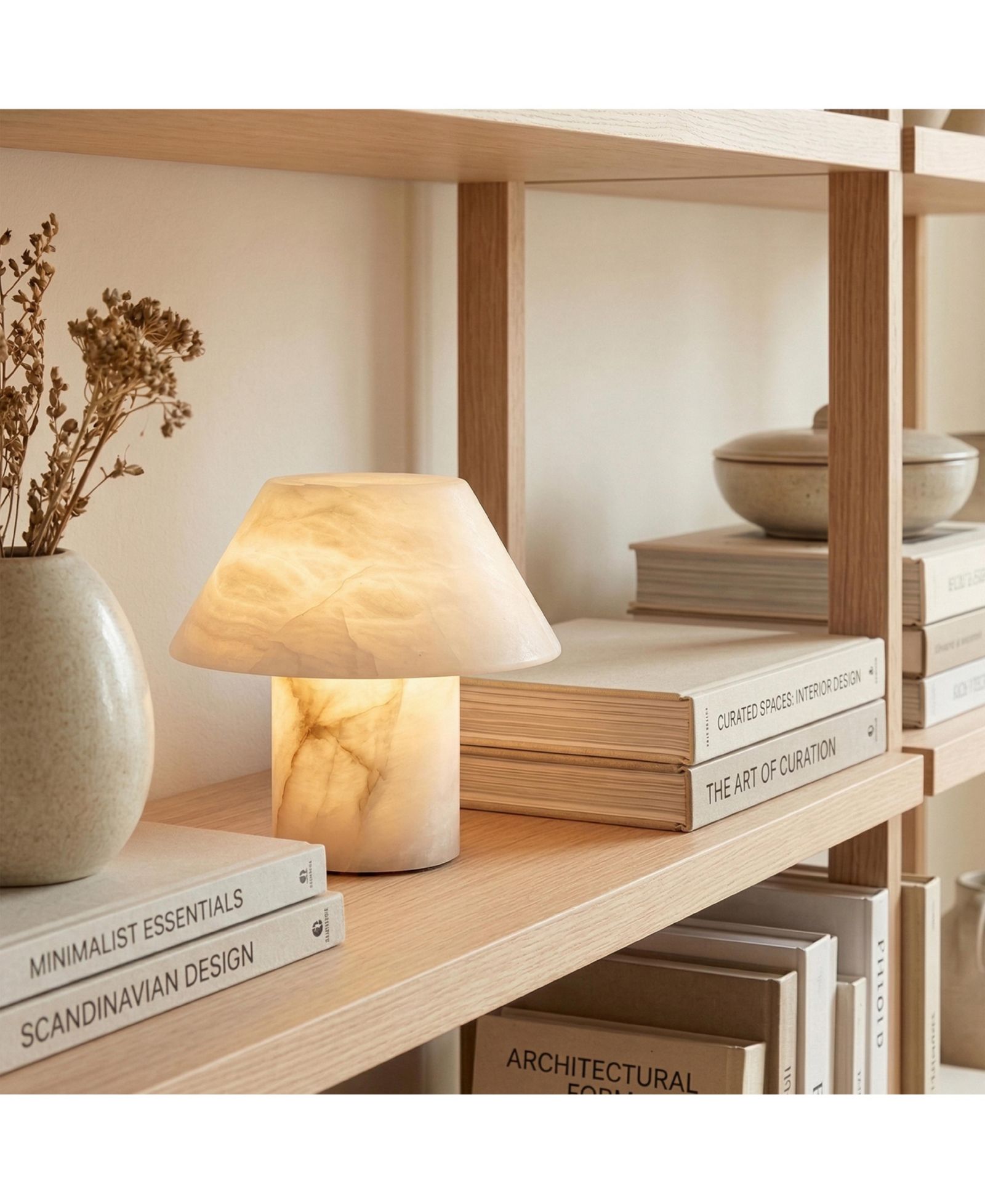 Brightech Alora Solid Alabaster LED Table Lamp with Empire Shade