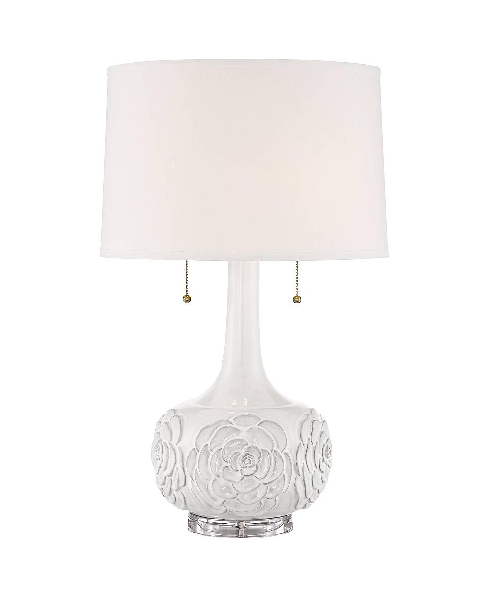 Настольная лампа Possini Euro Design Country Cottage с USB-портом, 27" высокая, с цветочным керамическим абажуром для гостиной и спальни